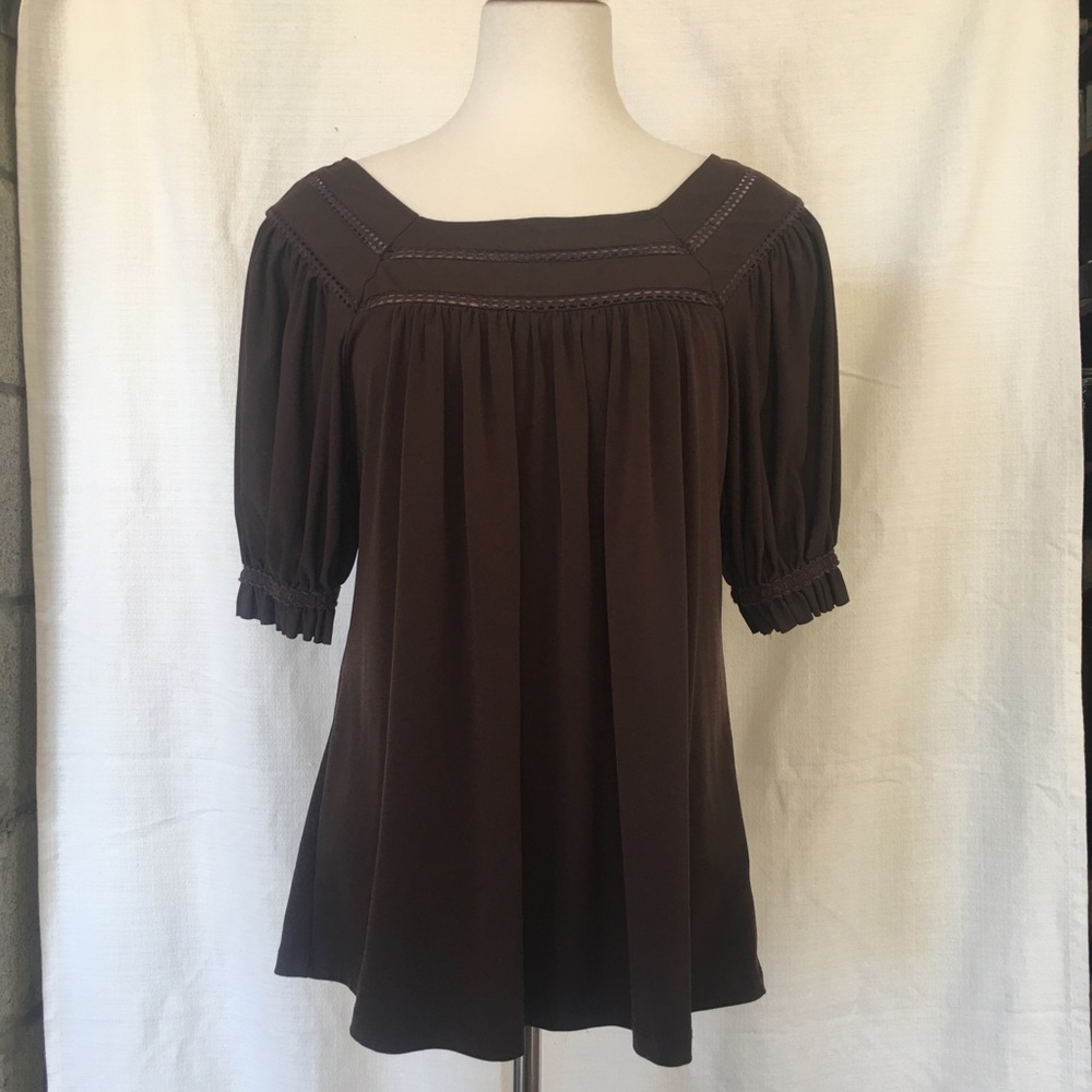 Allen B - brown puffy sleeve baby doll top unconstructed - size m